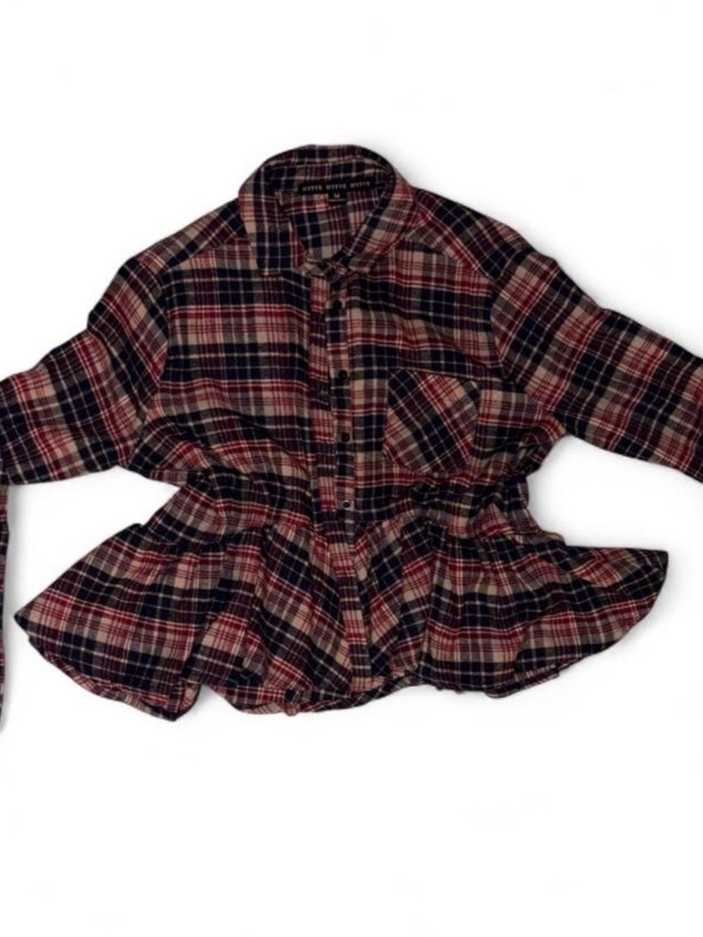 Plaid Button-Front Peplum Flannel